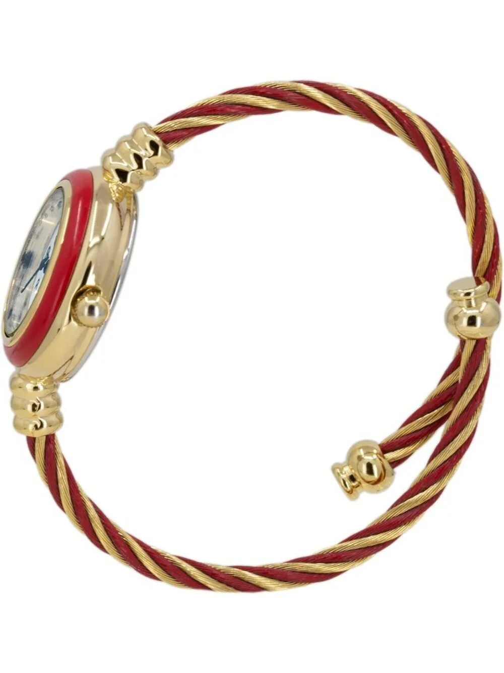 Women's Gold Red Analog Quartz Elegant Cable Cuff Arabic Numbers Bracelet Watch